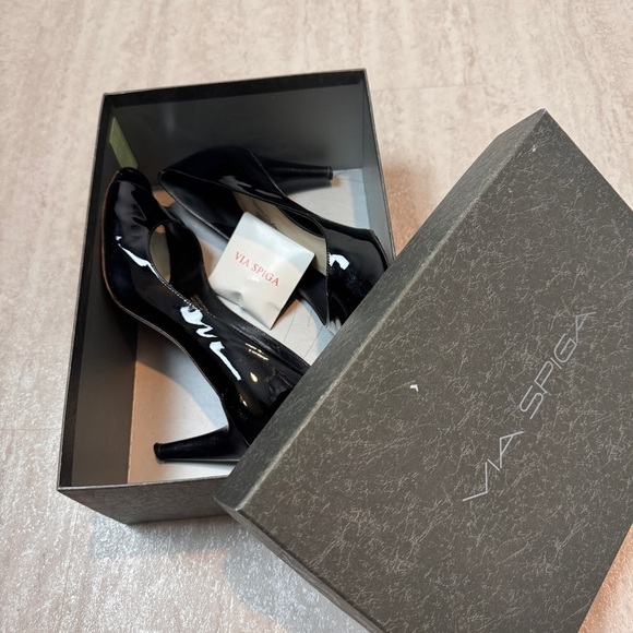 Via Spiga open toe heels black leather pump - Picture 2 of 14